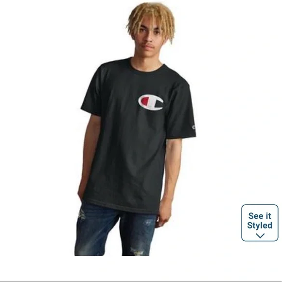 Champion Classic Satin Patch T-Shirt Black Small - Picture 1 of 8